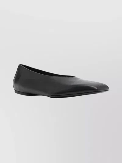 Rick Owens Leather Ballet Flats With Flat Sole And Square Toe In Black