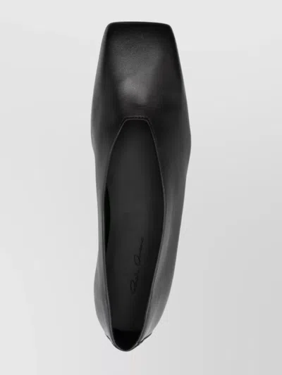 Rick Owens Leather Ballet Flats With Flat Sole And Square Toe In Black
