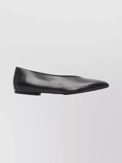 Rick Owens Leather Ballet Flats With Flat Sole And Square Toe In Black