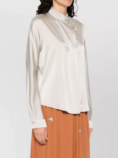 Forte Forte Silk Blend Long-sleeved Shirt With Tassel Detail In White
