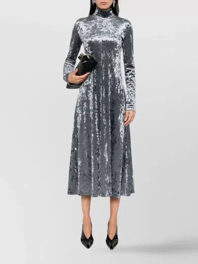 Forte Forte A-line Velvet Midi Dress With Long Sleeves In Gray