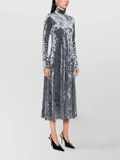 Forte Forte A-line Velvet Midi Dress With Long Sleeves In Gray