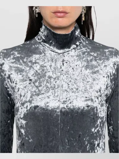 Forte Forte A-line Velvet Midi Dress With Long Sleeves In Gray