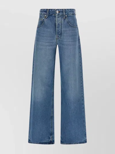 Jacquemus Wide Leg High Rise Jeans With Contrast Stitching In Blue