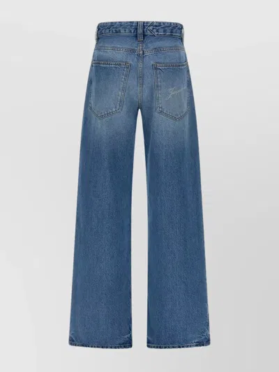 Jacquemus Wide Leg High Rise Jeans With Contrast Stitching In Blue