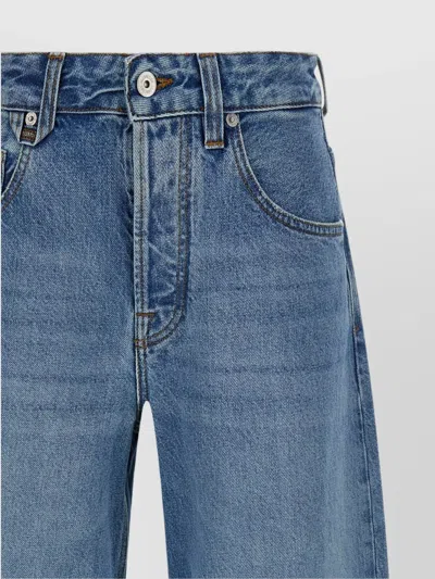 Jacquemus Wide Leg High Rise Jeans With Contrast Stitching In Blue