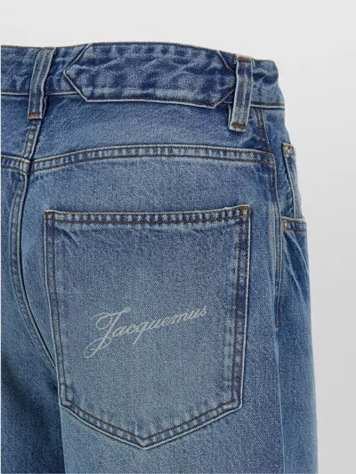 Jacquemus Wide Leg High Rise Jeans With Contrast Stitching In Blue