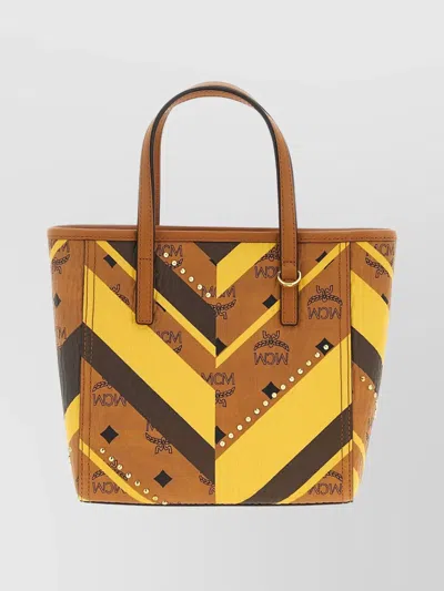 Mcm Studded Toni Top-zip Shopper In Mega Herringbone Visetos In Multi