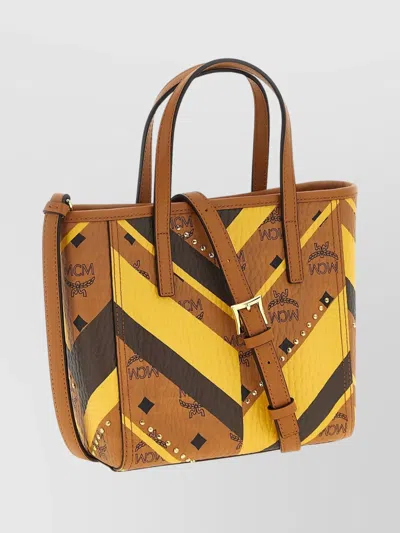 Mcm Studded Toni Top-zip Shopper In Mega Herringbone Visetos In Multi