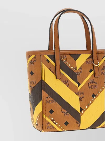 Mcm Studded Toni Top-zip Shopper In Mega Herringbone Visetos In Multi