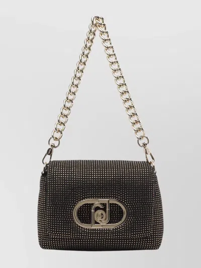 Liu •jo Gold Logo Shoulder Bag With Chain Strap In Black