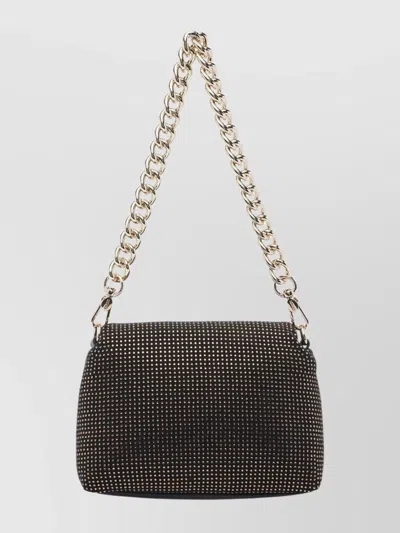 Liu •jo Gold Logo Shoulder Bag With Chain Strap In Black