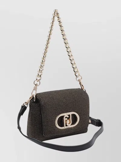 Liu •jo Gold Logo Shoulder Bag With Chain Strap In Black