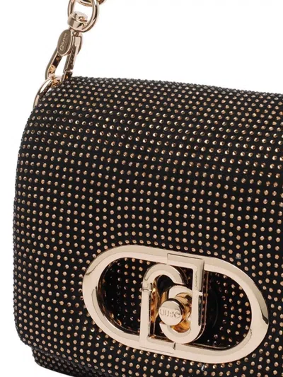 Liu •jo Gold Logo Shoulder Bag With Chain Strap In Black