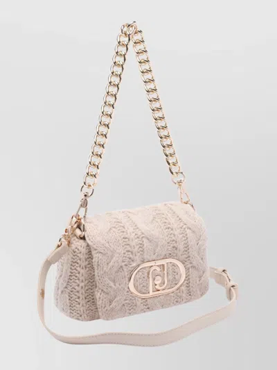 Liu •jo Crossbody Bag With Chain And Knit Texture In White