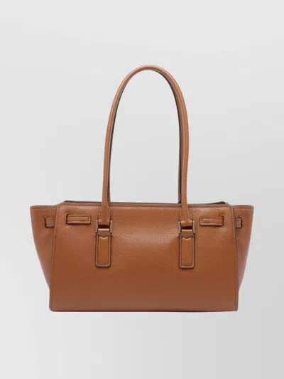 Michael Michael Kors Structured Leather Shoulder Bag With Gold Hardware In Brown