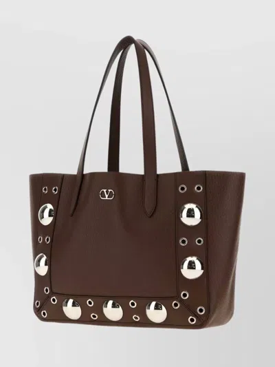 Valentino Garavani Nellcote Embellished Suede Tote In Brown