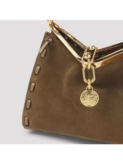 Etro Suede Shoulder Bag Gold Tone Hardware