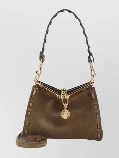 Etro Suede Shoulder Bag Gold Tone Hardware