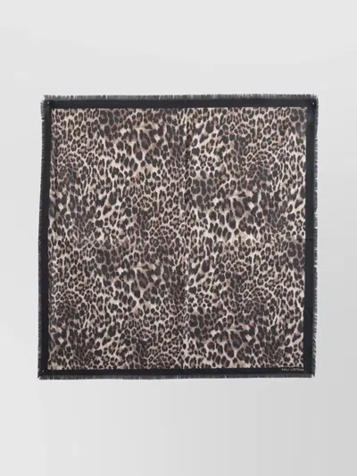 Nili Lotan Rectangular Leopard Print Scarf With Frayed Edges In Animal Print