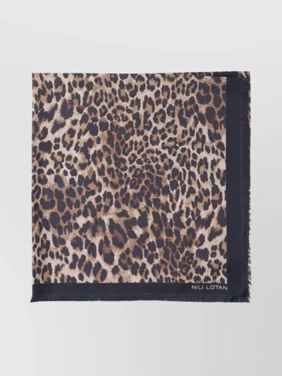 Nili Lotan Rectangular Leopard Print Scarf With Frayed Edges In Animal Print