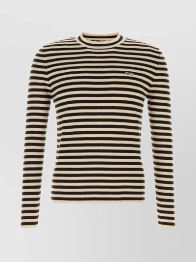Prada Superfine Wool Striped Crew-neck Sweater In Multi