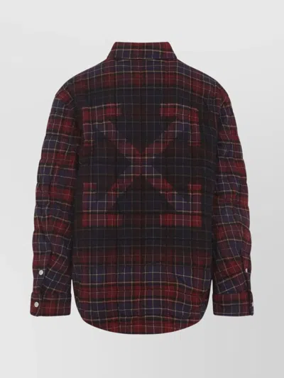 Off-white Long-sleeve Button-up Shirt With Plaid Pattern In Burgundy
