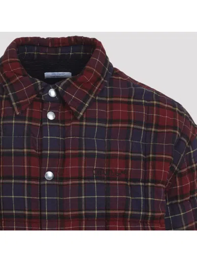 Off-white Long-sleeve Button-up Shirt With Plaid Pattern In Burgundy