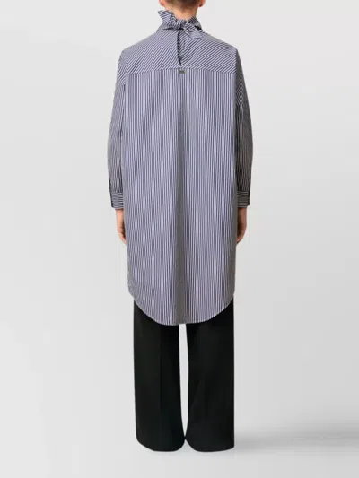 Ami Alexandre Mattiussi Ami Paris Blue Striped Poplin Shirt With Scarf Women In Blue