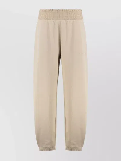 Moncler Sport Trousers With Patch And Elastic Ankle Cuffs In Neutral
