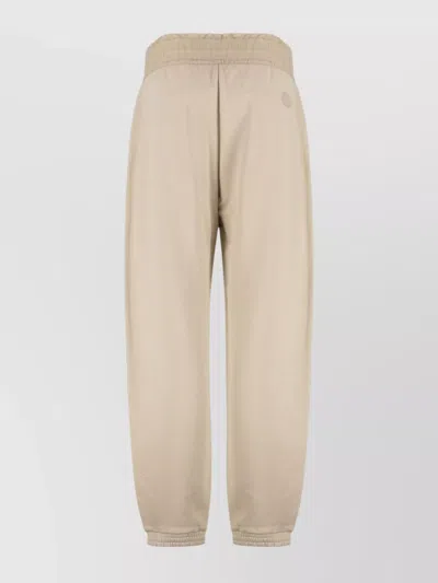 Moncler Sport Trousers With Patch And Elastic Ankle Cuffs In Neutral