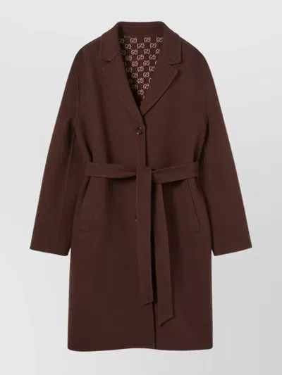 Gucci Brown Reversible Double-breasted Coat With Notched Revers And Belt In Wool Woman
