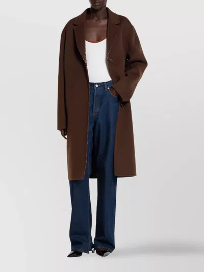 Gucci Brown Reversible Double-breasted Coat With Notched Revers And Belt In Wool Woman