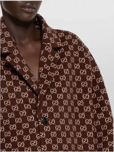 Gucci Brown Reversible Double-breasted Coat With Notched Revers And Belt In Wool Woman