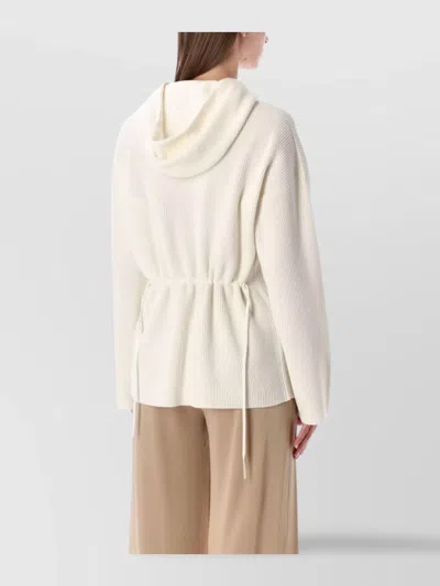 Fabiana Filippi Drawstring Hooded Long Sleeve Knit Sweater In White