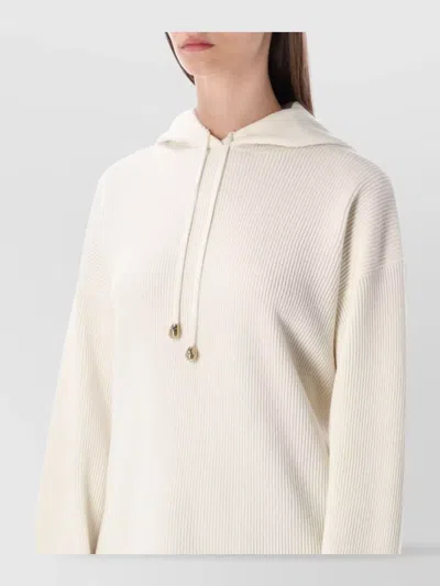 Fabiana Filippi Drawstring Hooded Long Sleeve Knit Sweater In White