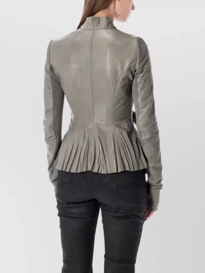 Rick Owens Leather Jacket With Tie Waist And Long Sleeves In Gray