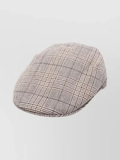 Borsalino Checked Wool Blend Cap With Curved Brim In Neutral