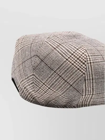 Borsalino Checked Wool Blend Cap With Curved Brim In Neutral