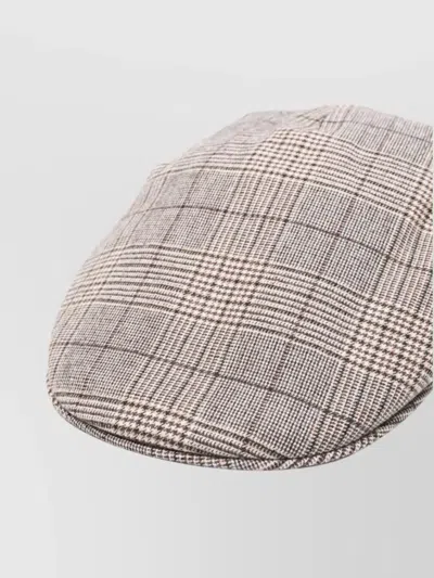 Borsalino Checked Wool Blend Cap With Curved Brim In Neutral