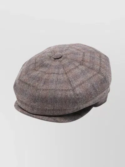 Borsalino Wool Cap With Button Top And Stitching In Brown