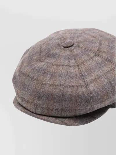 Borsalino Wool Cap With Button Top And Stitching In Brown