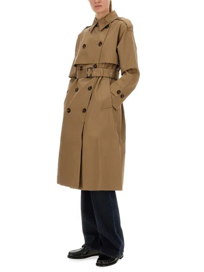 Barbour Double-breasted Belted Coat Epaulettes In Brown