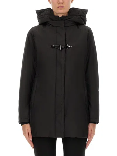 Fay Toggle Coat In Black Wool Blend Fabric In Black
