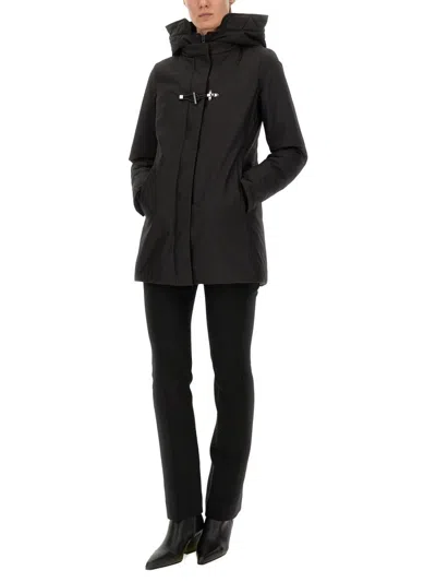 Fay Toggle Coat In Black Wool Blend Fabric In Black