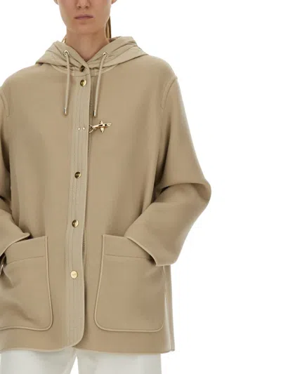 Fay Two-material Wool And Cashmere Caban Coat In Brown