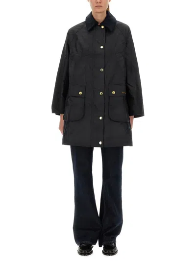 Barbour Long Jacket Flap Pockets In Black