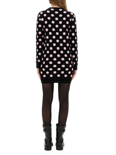 Moschino Long Sleeve Polka Dot Graphic Dress In Black