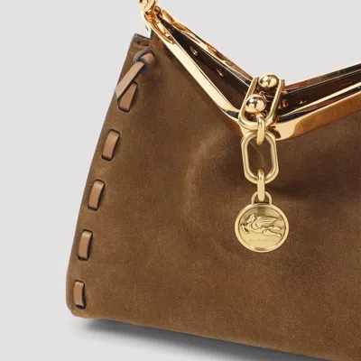 Etro Suede Shoulder Bag Gold Tone Hardware In Brown