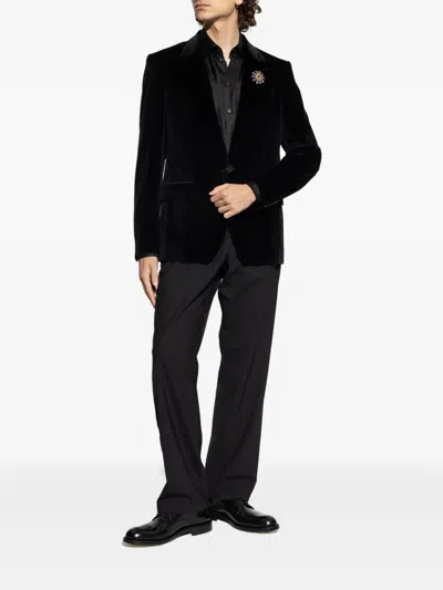 Dolce & Gabbana Men Velvet Notched Lapel Blazer In Blue